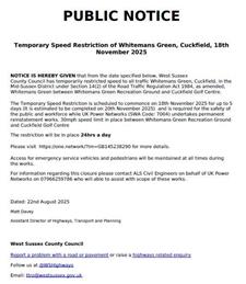 Temporary Speed Restriction Whitemans Green